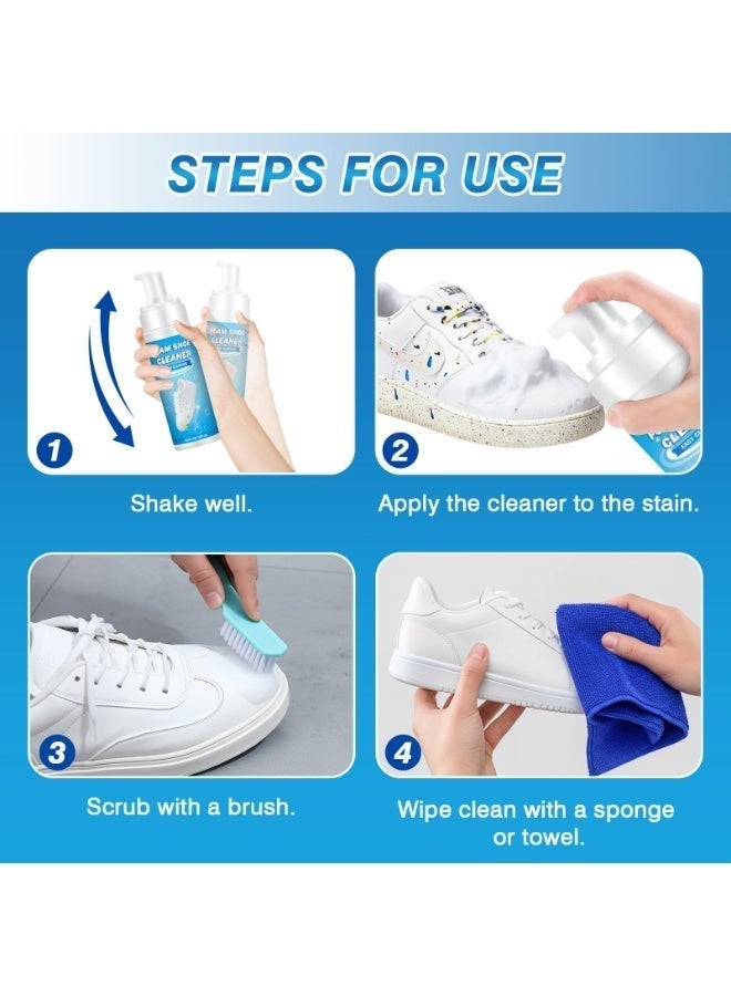 مجموعة منظف الأحذية بالرغوة 200 ملل – منظف الأحذية الرياضية متعدد الاستخدامات للأحذية البيضاء والجلد والمطاط والصنادل – رغوة التنظيف الجاف بدون ماء مع فرشاة واسفنجة ومنشفة – مزيل البقع للأوساخ والرائحات الكريهة والخدوش – مجموعة العناية بالحذية المحمولة - Image 4